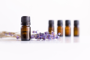 An image of a row of essential oil bottles for sore throat relief