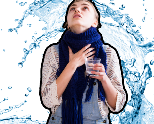 woman doing gargle with salt water for sore throat