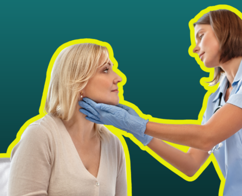 An image of a doctor feeling a patients throat to see if she has one of the throat disorders.